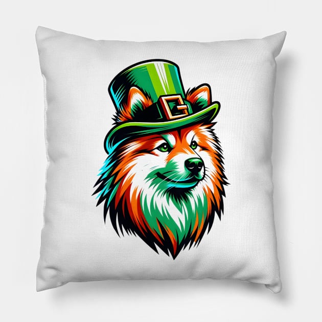 Finnish Spitz Celebrates Saint Patrick's Day Pillow by ArtRUs