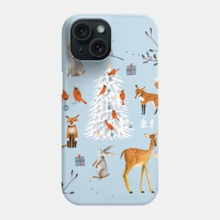 Cute woodland animals winter snow tree Phone Case