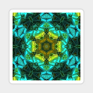 Mosaic Mandala Flower Yellow and Blue Magnet