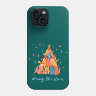 Meowy Christmas, festive Xmas Cat tree illustration Phone Case