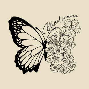 Blessed Mama Floral Butterfly Retro Vintage Mother's Day T-Shirt