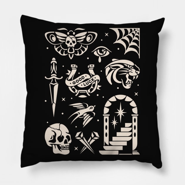 Traditiona tattoo flash Pillow by Inkshit13