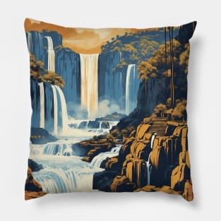 Iguazu Falls Argentina Vintage Tourism Poster Pillow