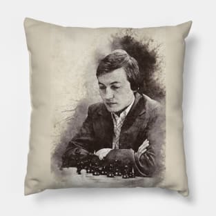 Anatoly Karpov ✪ The Legend ✪  Aesthetic Watercolor Portrait of a chess master Pillow