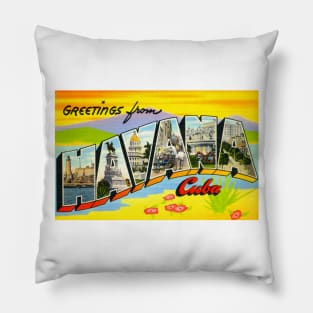 Greetings from Havana, Cuba - Vintage Large Letter Postcard Pillow