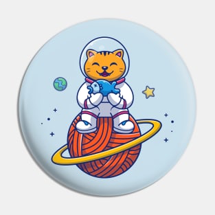 Cat Astronaut Sitting On Planet Pin