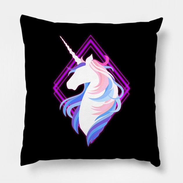 Neon Magic Unicorn Pillow by machmigo