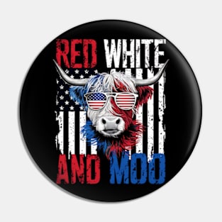 Red White and Moo Patriotic Cow USA Flag Funny 4th of July Pin