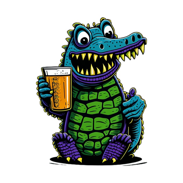 Cartoonish croc with beer mug by likbatonboot