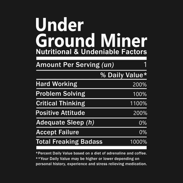 Under Ground Miner T Shirt - Nutritional and Undeniable Factors Gift Item Tee by Ryalgi