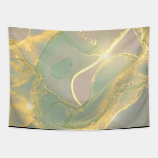 Liquid Green Gold Luxury Marble Shapes Geometric Abstract Pattern Tapestry