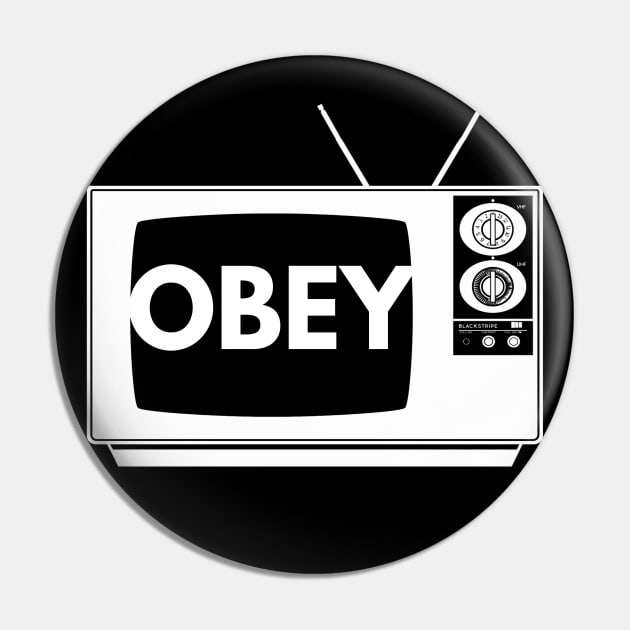 Obey TV (white print) Pin by blueversion