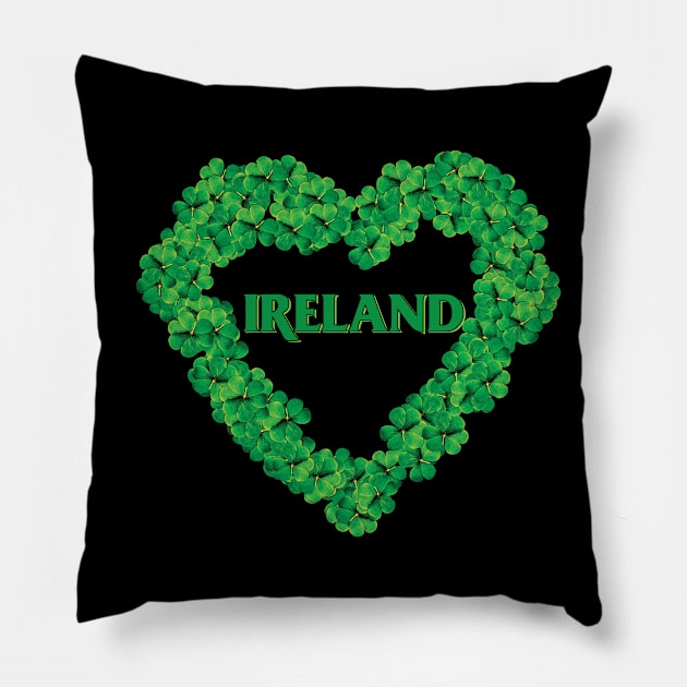 'Love Ireland Irish' Cool St. Patrick Heart Clover Pillow by ourwackyhome