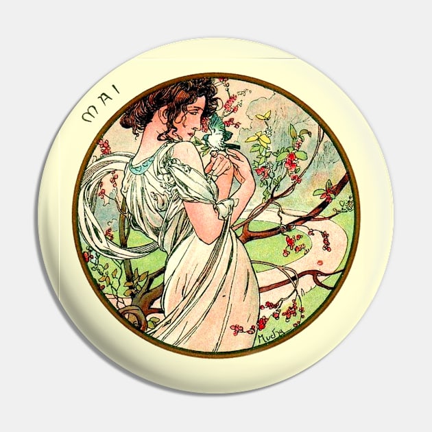 Art Nouveau May Calendar Alphonse Mucha Pin by JoolyA