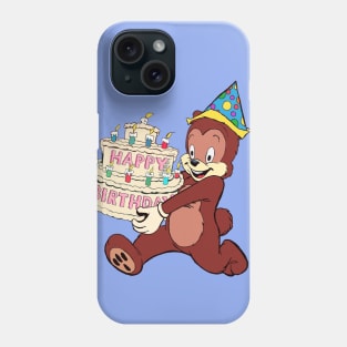 A Happy Bear Wearing A Party Hat and Carrying A HUGE Birthday Cake Phone Case