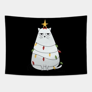 Christmas Crazy Cool Funny Cat Merry Fluffmas Tapestry