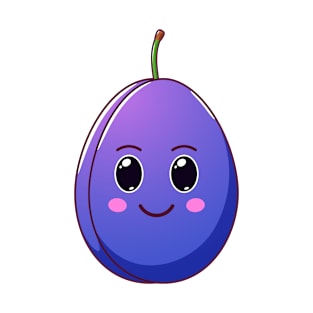 Cute Kawaii Plum, Cartoon Ripe Fruit T-Shirt