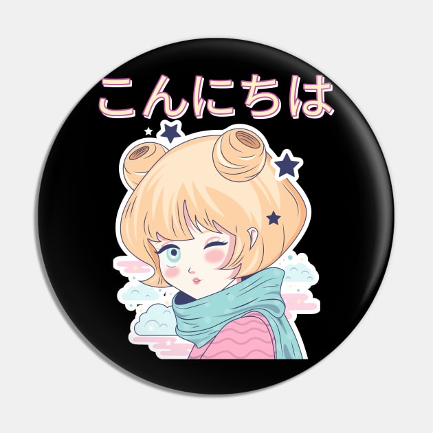 Hello こんにちは, Anime Girl Pin by Bluzzkar