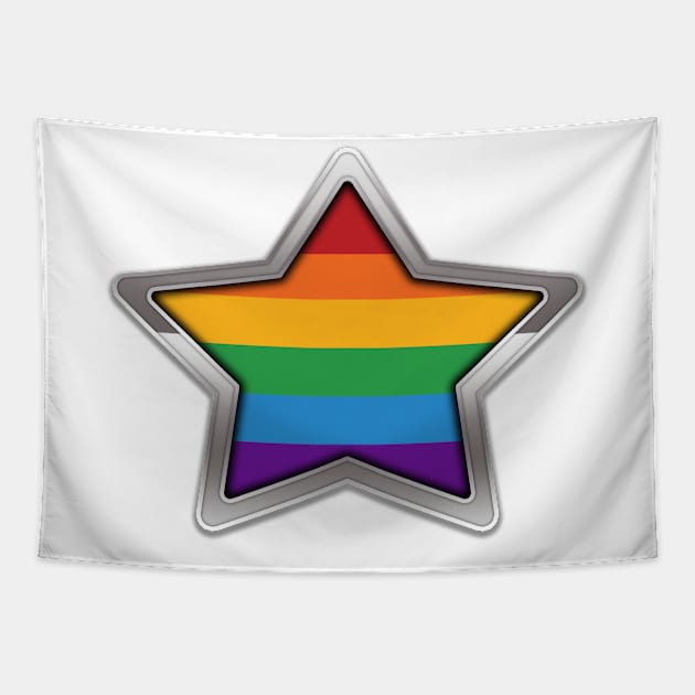 Large LGBT Pride Flag Rainbow Colored Star with Chrome Frame. Tapestry by LiveLoudGraphics