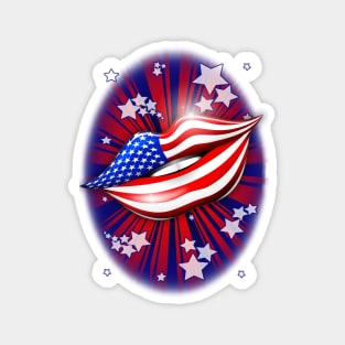 USA Flag Lipstick on Smiling Lips Magnet