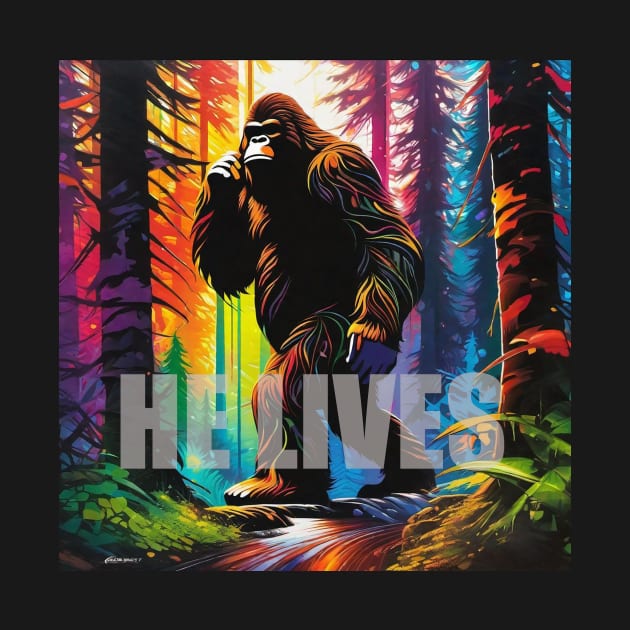 Bigfoot "He Lives" colorful Design by A.i. Monster Designs