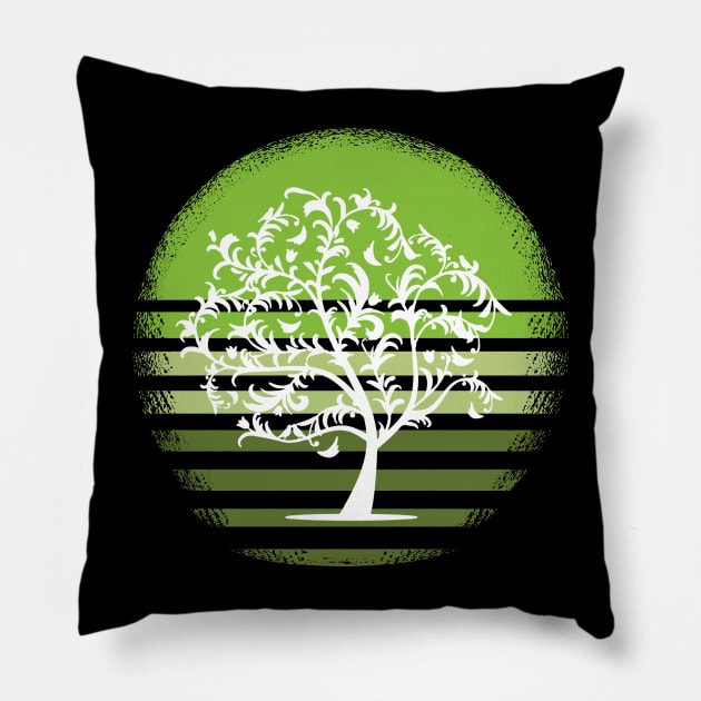 Nature white tree retro deciduous tree sunset design Pillow by HBfunshirts