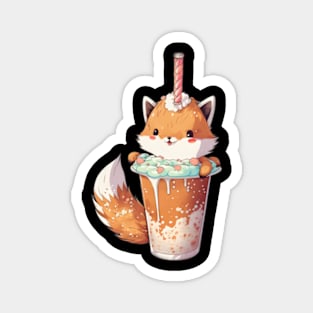 Kawaii Fox Drinks Boba Bubble Tea Anime Magnet