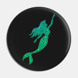 Blue and Green Ombre Faux Glitter Mermaid Silhouette Pin