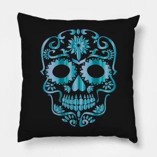 BLUE DAY OF THE DEAD SUGAR SKULL HEAD SKELETON Pillow