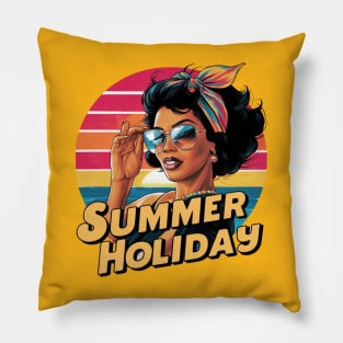 Summer Holiday 50s Retro African American Gift For Black Fifties Woman Vacation Sunglasses Headscarf 1950s Rockabilly Pillow