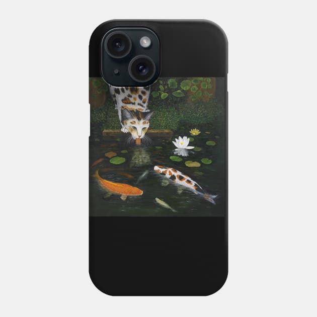 Calico Cat and Koi Fish Phone Case by KarenZukArt