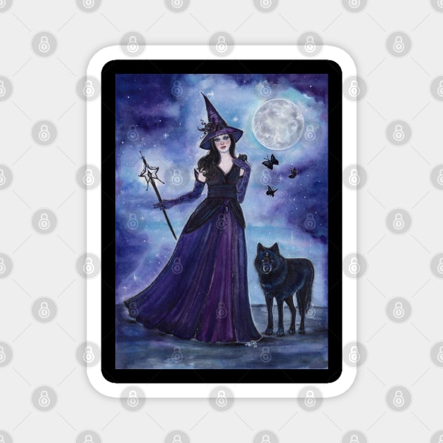 Witch and black wolf by Renee Lavoie Magnet by ReneeLLavoie