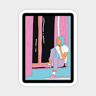 Vaporwave girl sitting feminist illustration Magnet