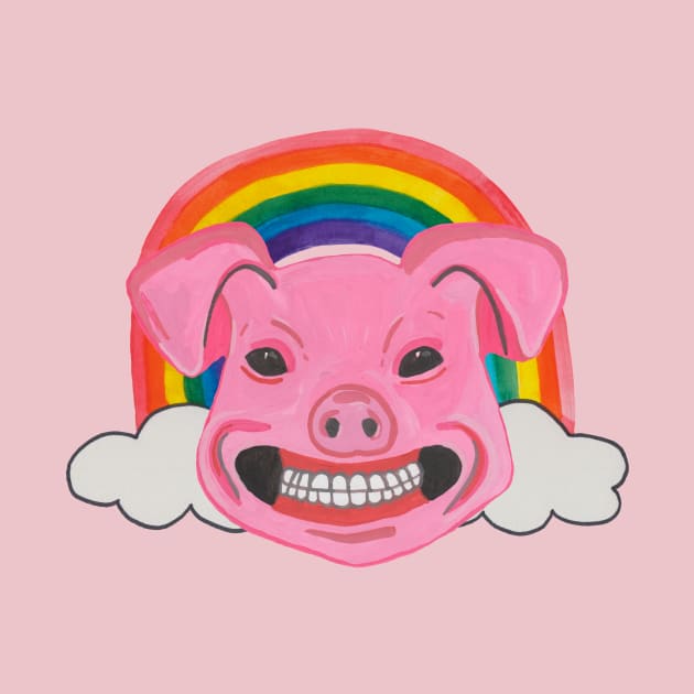 Pink pig head with rainbow by deadblackpony