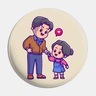 Cute Father With Little Daughter Cartoon Pin