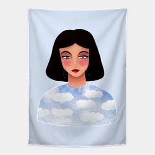 Cute girl with blue eyes wearing the sky, version 2 Tapestry