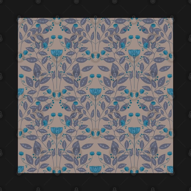 William Morris inspired pattern, floral pattern, autumn flowers in blue by BosskaDesign