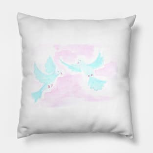 Watercolor pair of pigeons, wedding art decoration, sketch. Illustration hand drawn modern Pillow