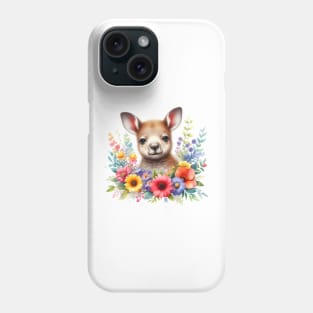 A baby kangaroo decorated with beautiful colorful flowers. Phone Case