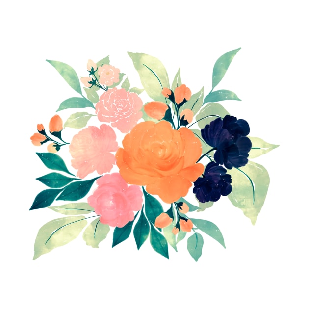 Elegant Blue Pink Orange Flowers Watercolor Floral by NdesignTrend