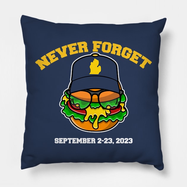 Michigan Cheeseburger Never Forget 2023 // Funny Football Cheeseburger Pillow by SLAG_Creative