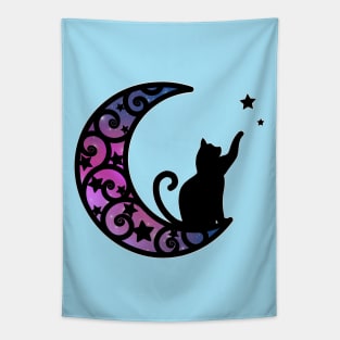 Starlight Moon Kitty Cat Silhouette Tapestry