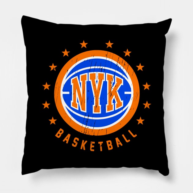 NYK Basketball Vintage Distressed Pillow by funandgames