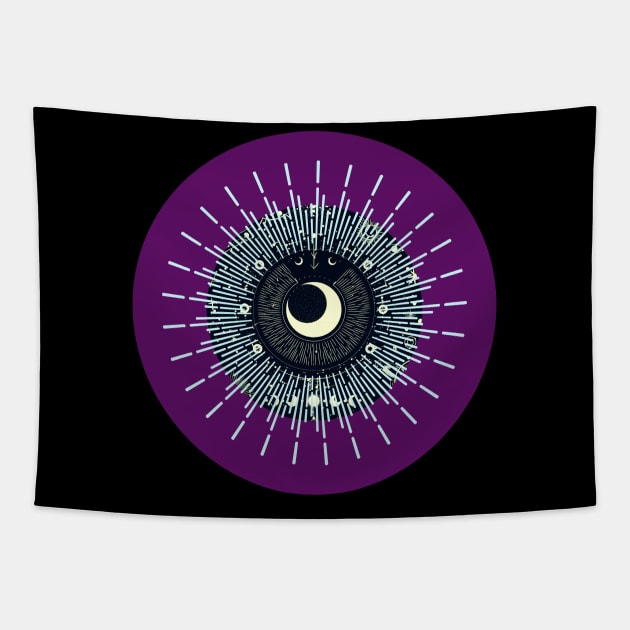 Halloween Cresent Moon, Celestial Symbols, Portents, Omens, Signs, and Fortunes - Deep Purple and Black Variation Tapestry by SwagOMart