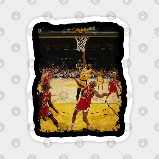 Magic Johnson vs Dennis Rodman and Michael Jordan, 1996 Magnet by Omeshshopart