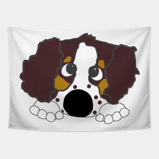 english springer spaniel liver white tan peeking cartoon Tapestry