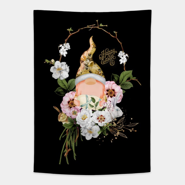 Easter time, cute gnome with eggs and flowers Tapestry by Nicky2342