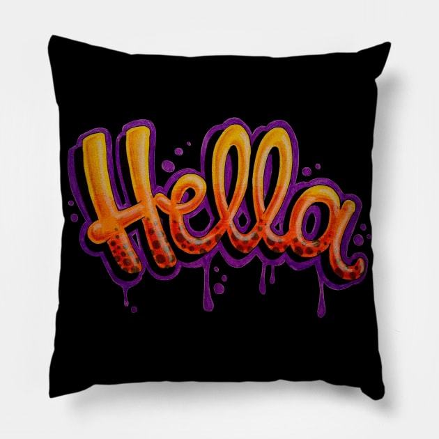 Hella (Black) Pillow by andie_the_artist