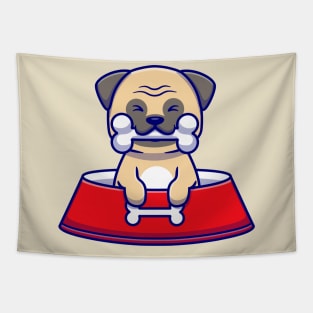 Cute Pug Eat Bone Tapestry