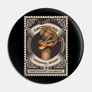 Cute Dachshund playing violin in classic circle Pin